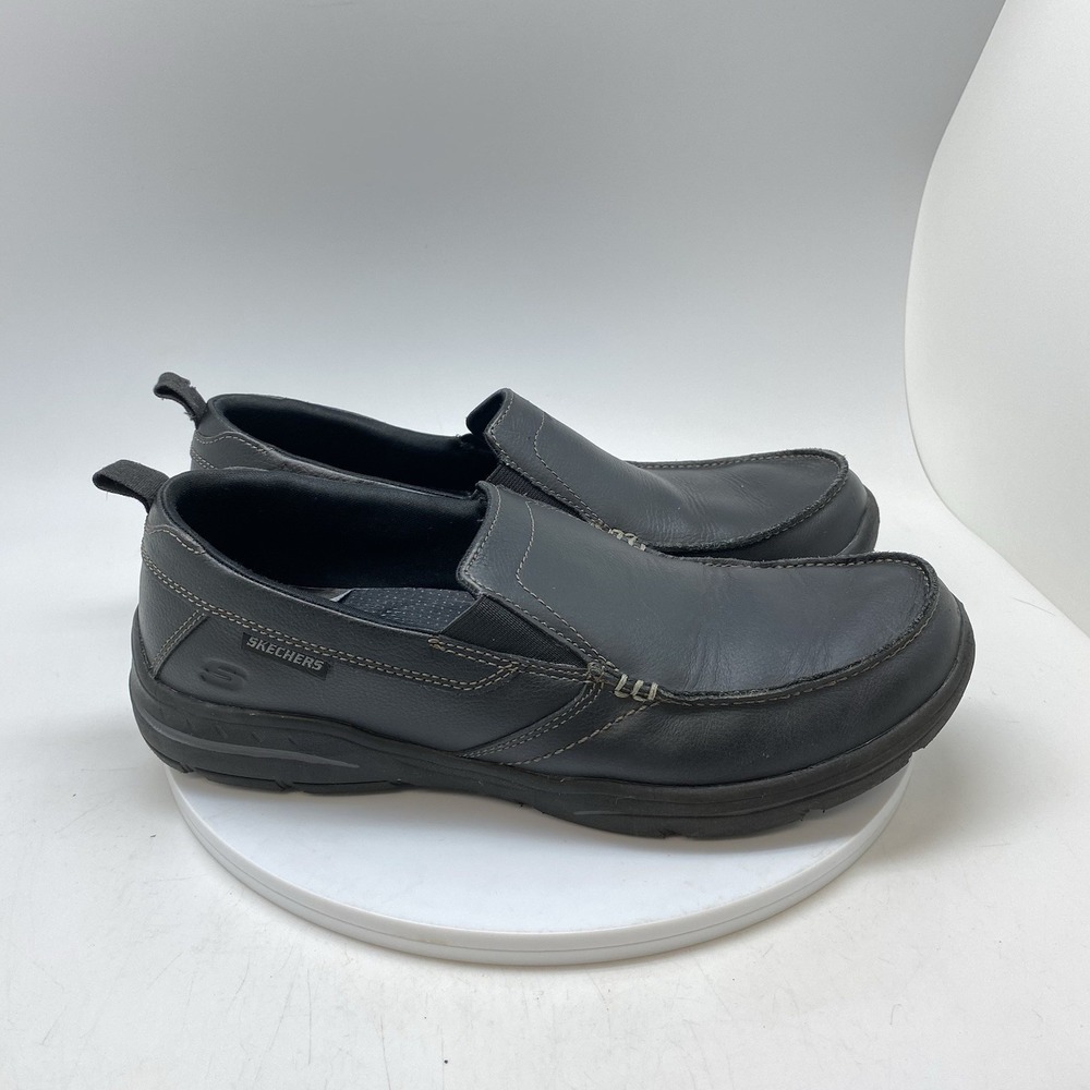 Skechers Shoes Mens 10 Harper Forde Black Leather Loafers Slip Ons 64858 Causal